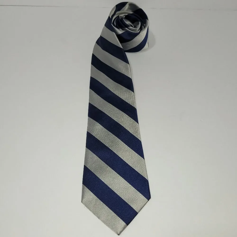 Club Room 100% Silk Navy and Silver Striped Tie